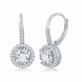 Sterling Silver Round CZ Halo Earrings