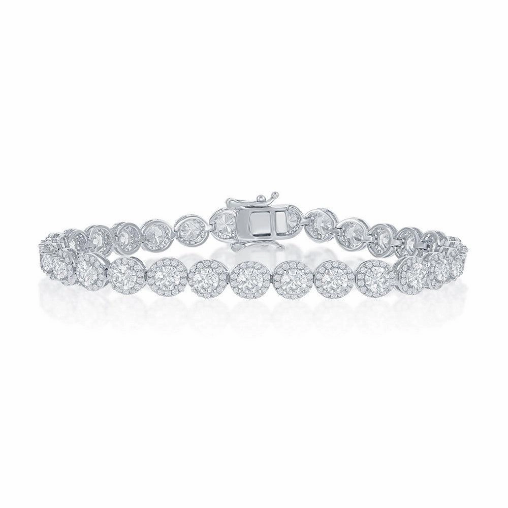 Sterling Silver Round Halo CZ Linked Bracelet, 7.5"