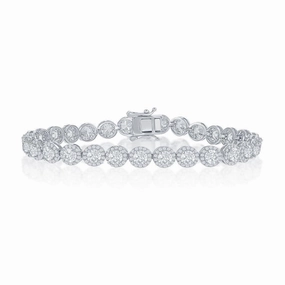 Sterling Silver Round Halo CZ Linked Bracelet, 7.5"