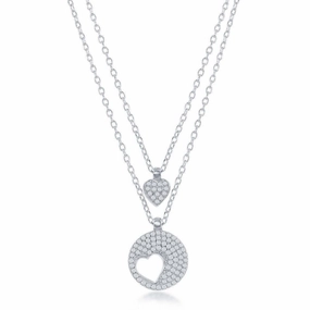 Sterling Silver Round Heart Cut-Out Double Strand Necklace