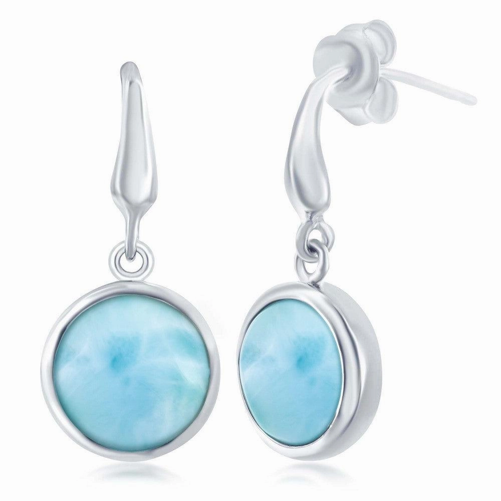 Sterling Silver Round Larimar Earrings
