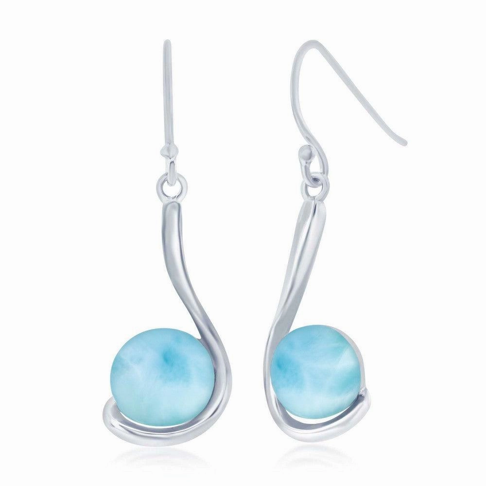 Sterling Silver Round Larimar Earrings