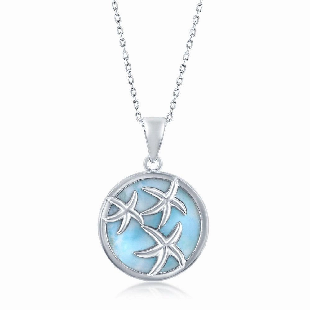 Sterling Silver Round Larimar Starfish Pendant