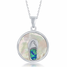 Sterling Silver Round MOP with Flip Flop Pendant