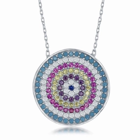Sterling Silver Round Multicolor Cubic Zirconia Necklace