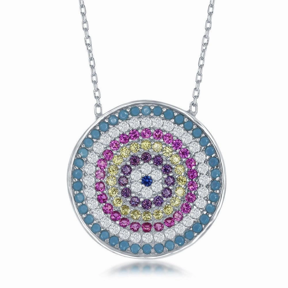 Sterling Silver Round Multicolor Cubic Zirconia Necklace