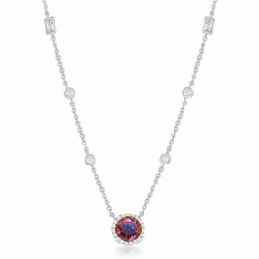Sterling Silver Round Rainbow and Clear CZ Necklace