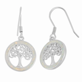 Sterling Silver Round White Inlay Opal Earrings