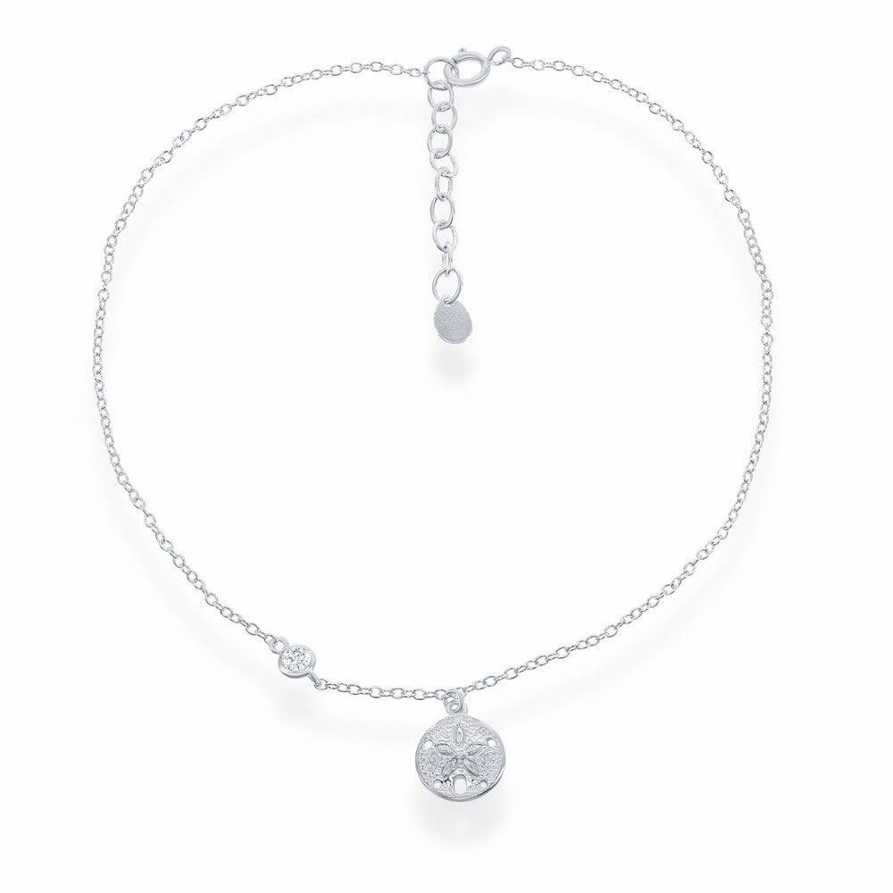 Sterling Silver Sand Dollar with Single CZ Anklet