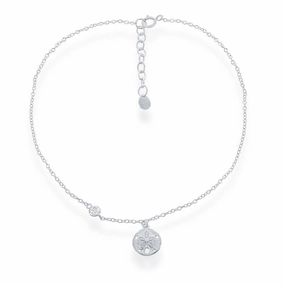 Sterling Silver Sand Dollar with Single CZ Anklet