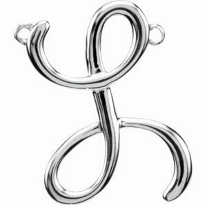 Sterling Silver Script Initial F Necklace Center