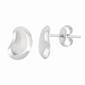 Sterling Silver Shiny Bean Stud Earrings