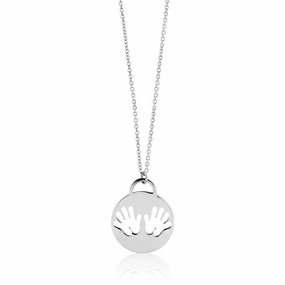 Sterling Silver Shiny Disc with Handprints Necklace