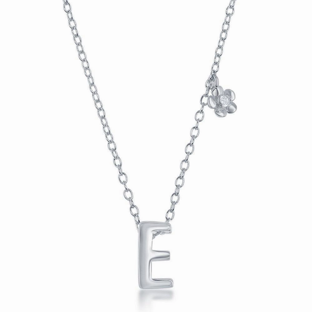 Sterling Silver Shiny "E" Necklace and Earrings Set