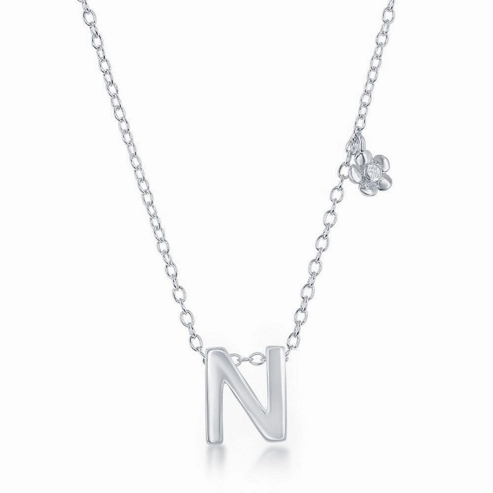 Sterling Silver Shiny "N" Necklace and Earrings Set
