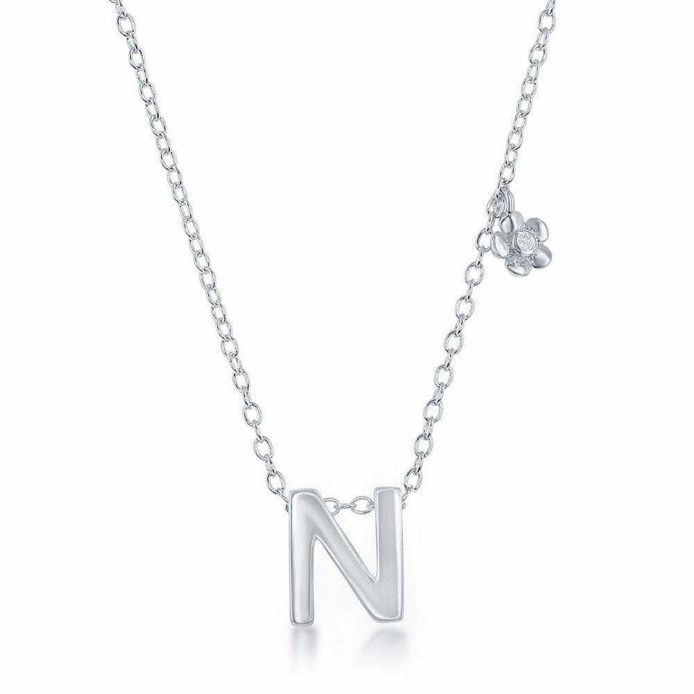 Sterling Silver Shiny "N" Necklace and Earrings Set