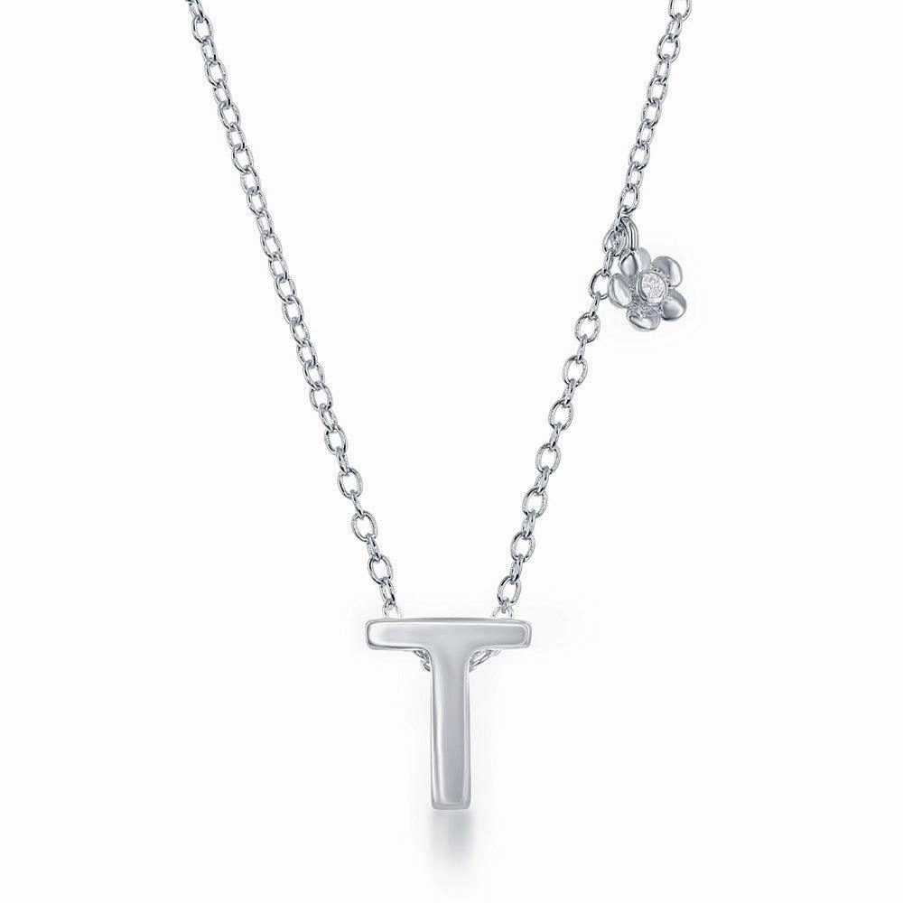 Sterling Silver Shiny "T" Necklace and Earrings Set