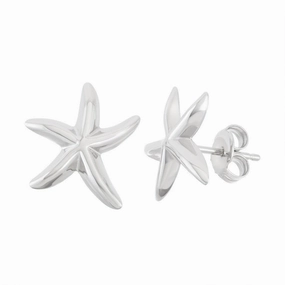Sterling Silver Shiny Starfish Stud Earrings