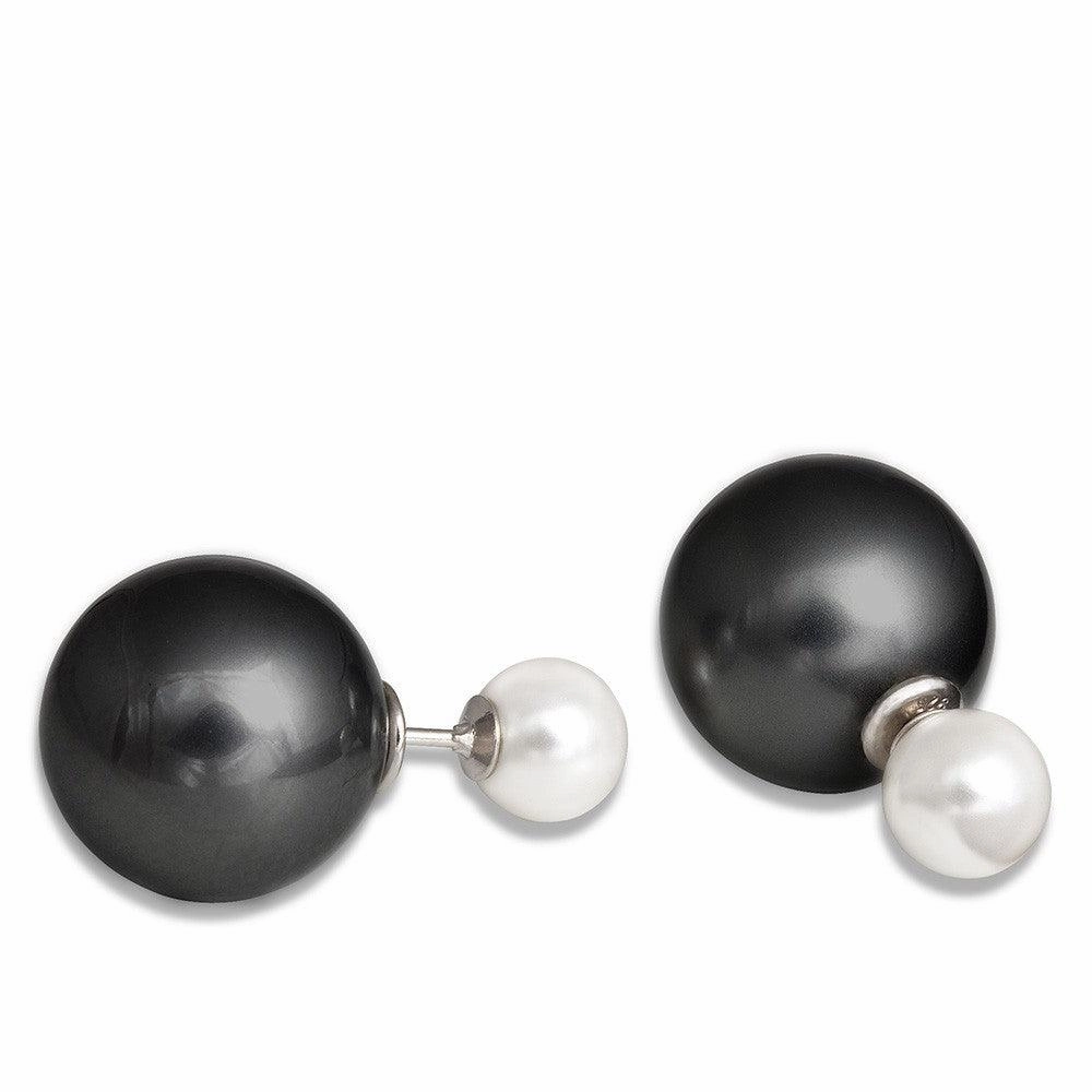 Sterling Silver Simulated Black Pearl Earrings