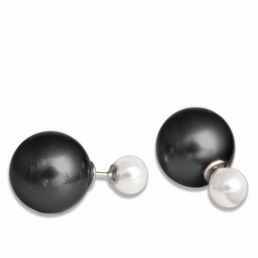 Sterling Silver Simulated Black Pearl Earrings