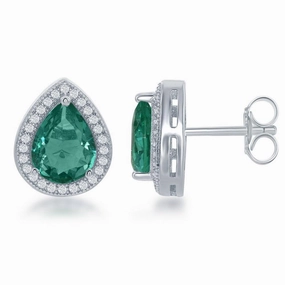 Sterling Silver Simulated Emerald Teardrop Earrings