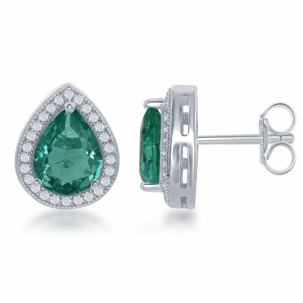 Sterling Silver Simulated Emerald Teardrop Earrings