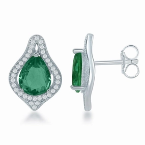 Sterling Silver Simulated Emerald Teardrop Earrings