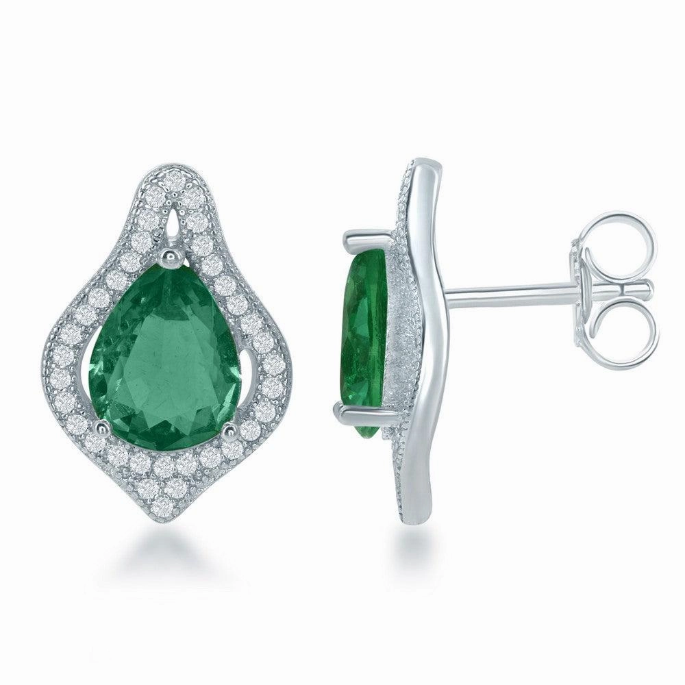 Sterling Silver Simulated Emerald Teardrop Earrings