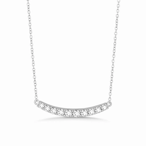 Sterling Silver Slightly Curved CZ Bar Necklace