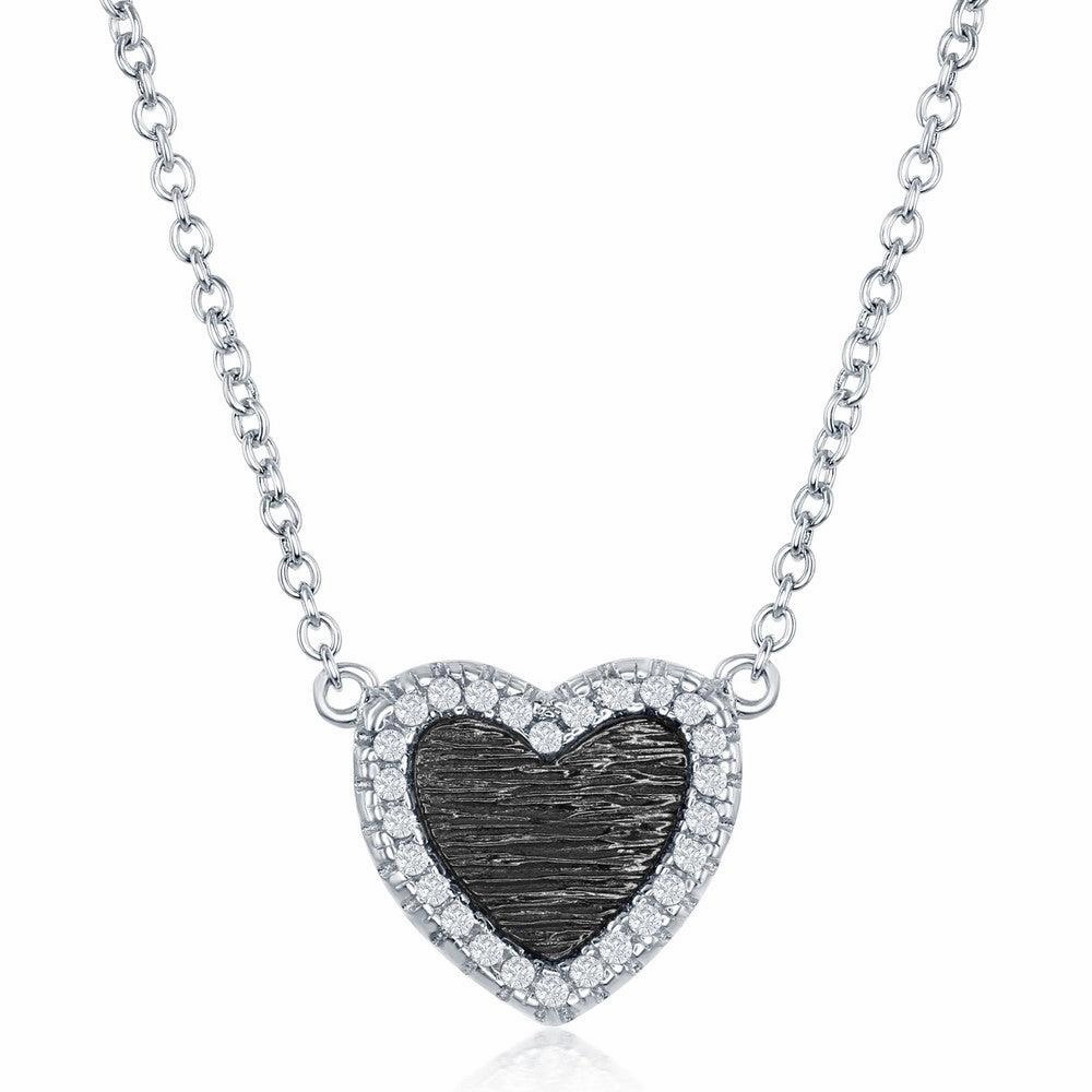 Sterling Silver Small Heart with CZ Border Necklace