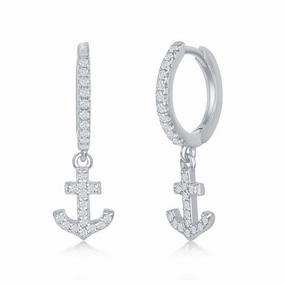 Sterling Silver Small Huggie Hoop Anchor Earrings