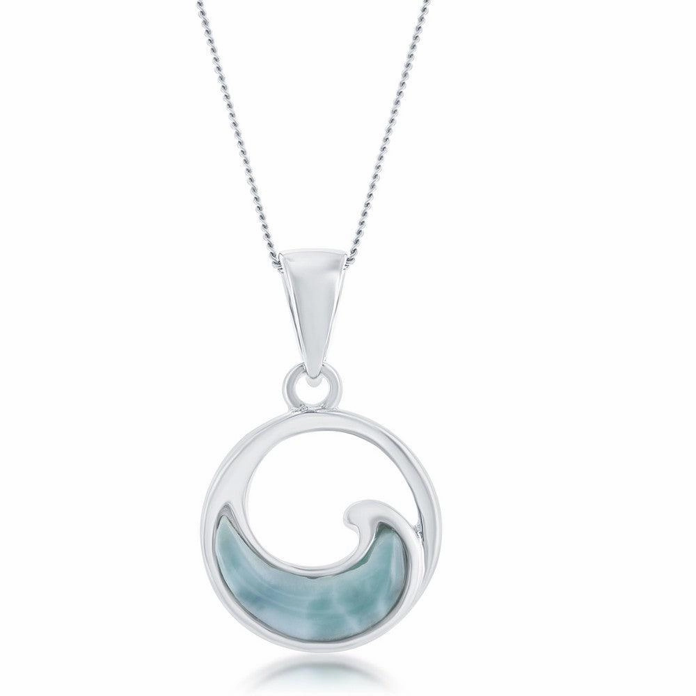 Sterling Silver Small Larimar Wave Round Pendant