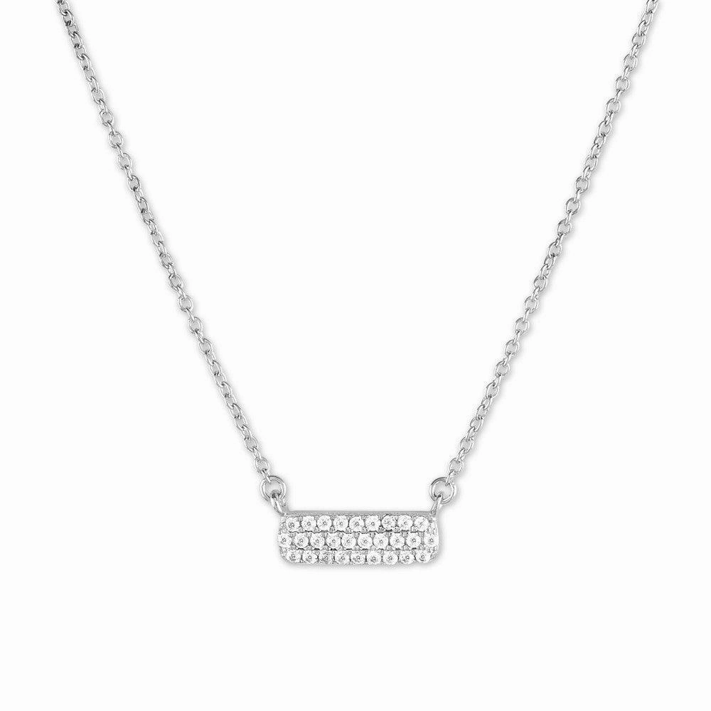 Sterling Silver Small Micro Pave Bar Necklace