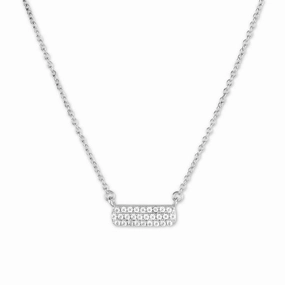 Sterling Silver Small Micro Pave Bar Necklace