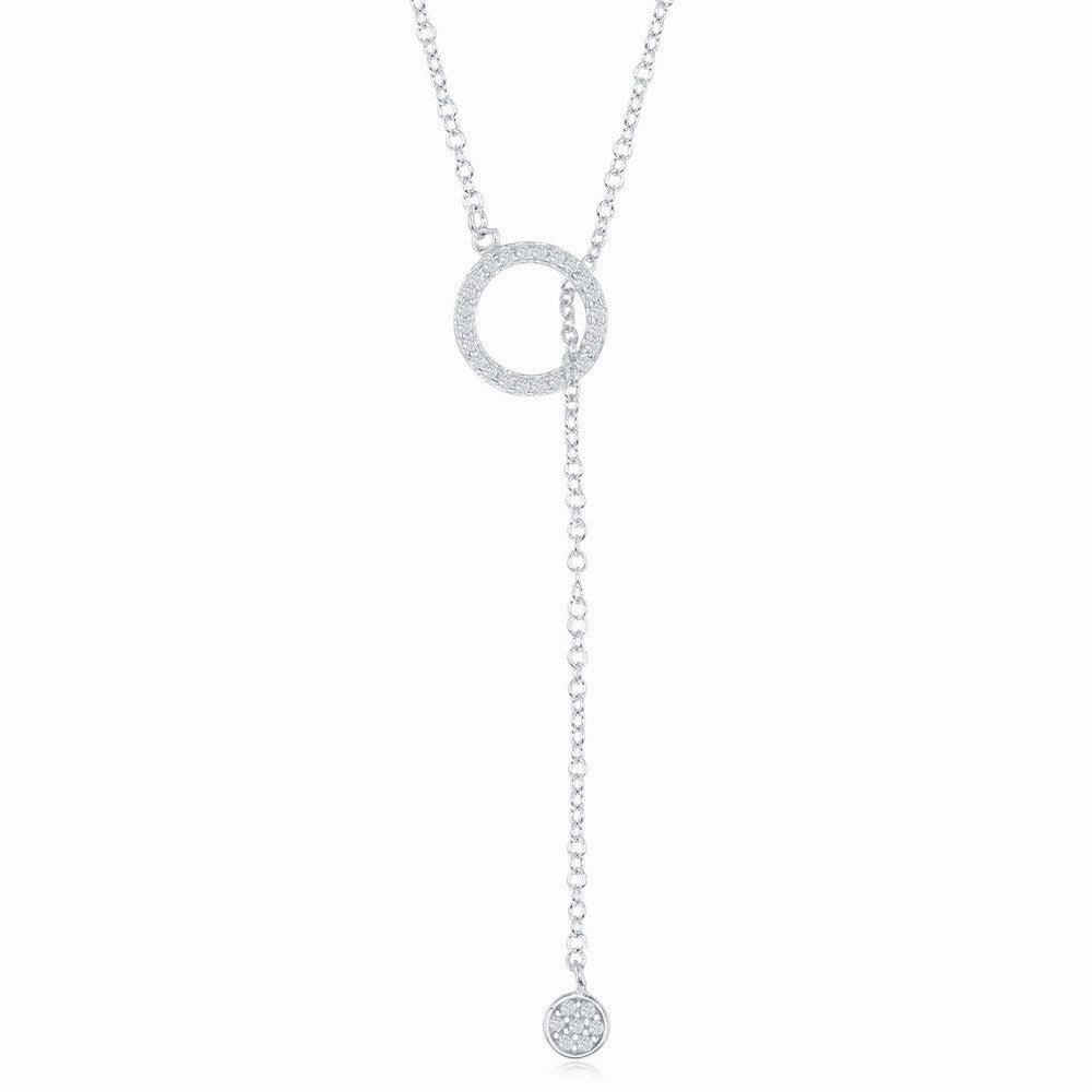 Sterling Silver Small Open CZ Ring and Small Disc Necklace