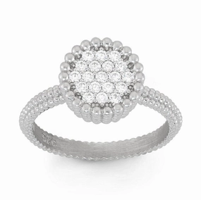Sterling Silver Small Round CZ with Beaded Border Ring, Size 8