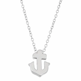 Sterling Silver Small Shiny Anchor Design Necklace