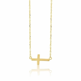 Sterling Silver Small Sideways Cross Necklace - Gold Plated