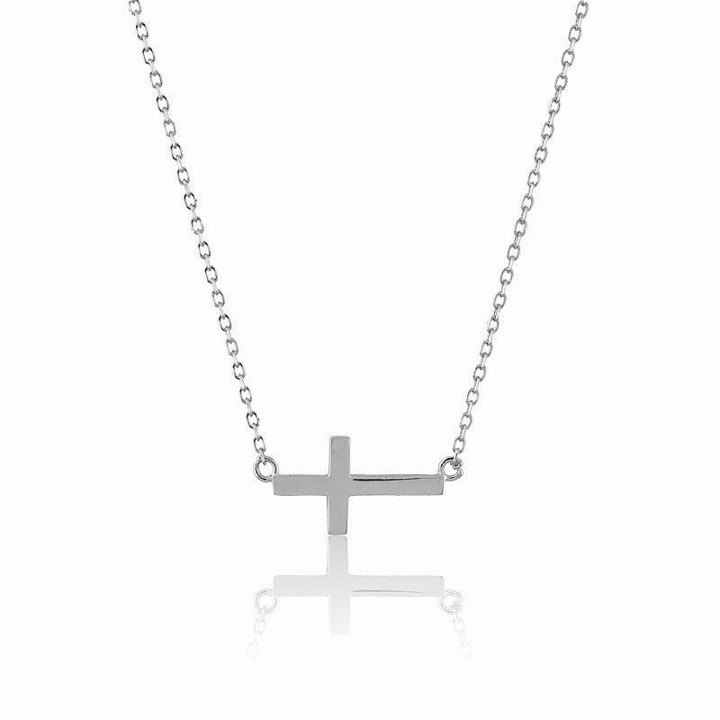Sterling Silver Small Sideways Cross Necklace