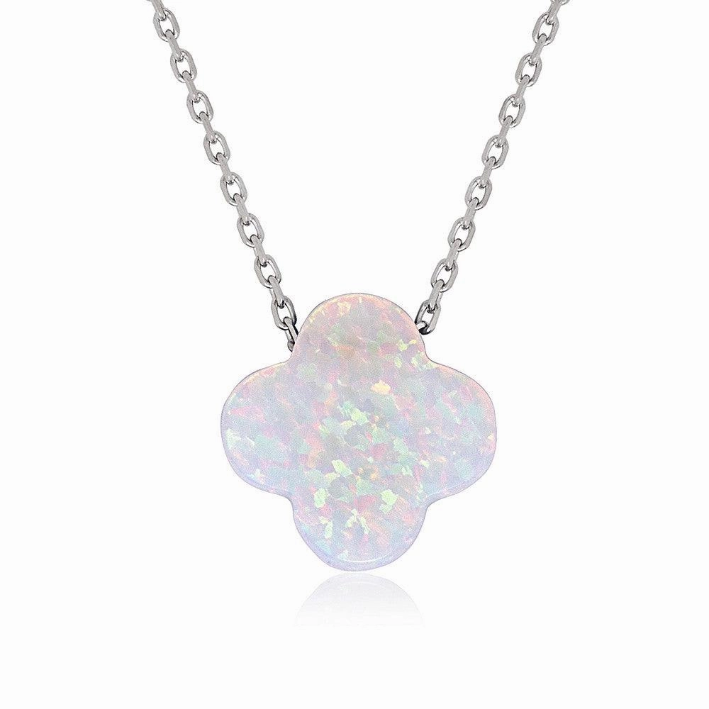 Sterling Silver Small White Opal Flower Necklace