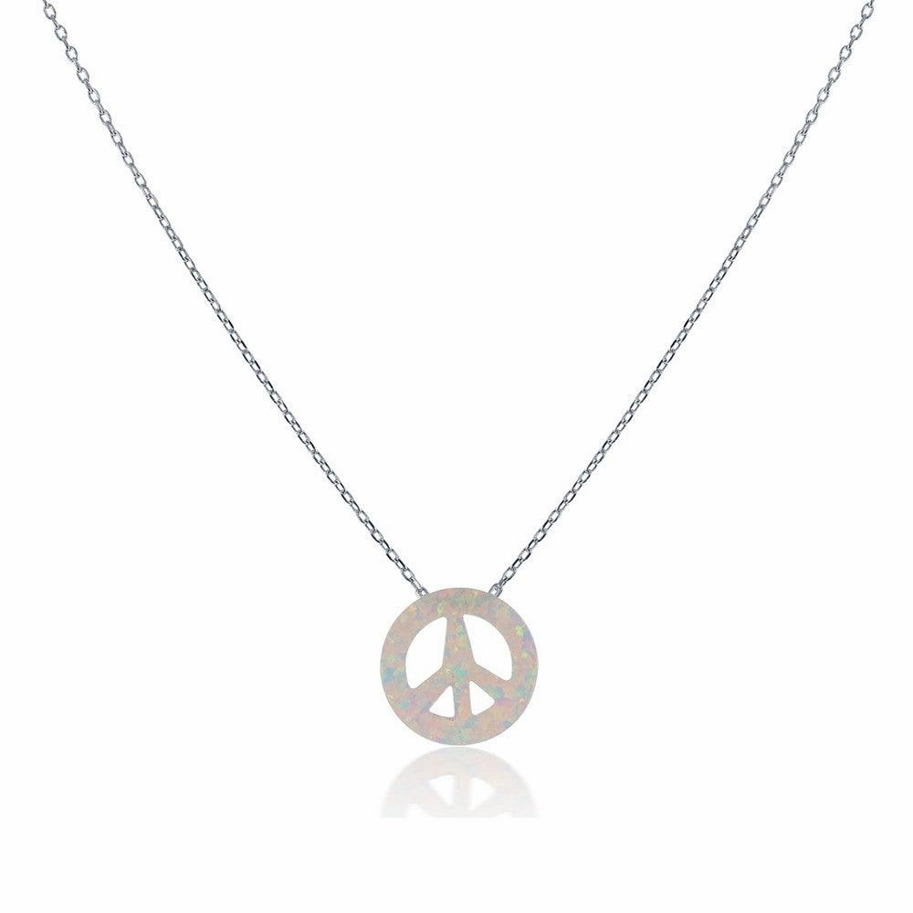 Sterling Silver Small White Opal Peace Necklace