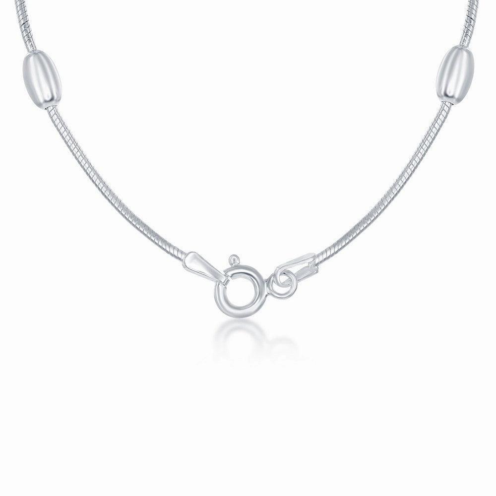 Sterling Silver Snake and Oval Beads Chain, 10"