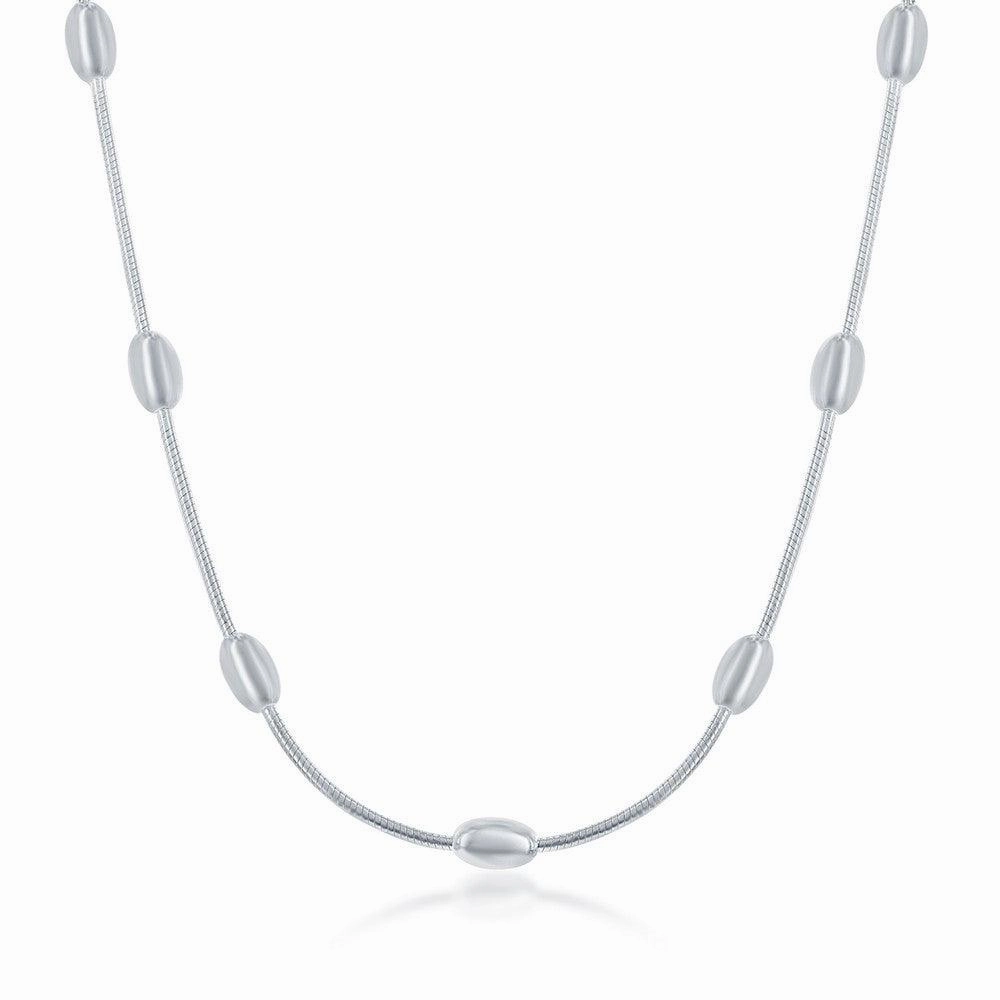 Sterling Silver Snake and Oval Beads Chain, 10"