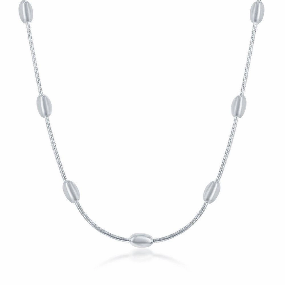 Sterling Silver Snake and Oval Beads Chain, 16"