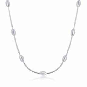 Sterling Silver Snake and Oval Beads Chain, 16"