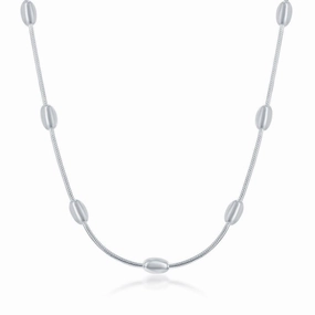 Sterling Silver Snake and Oval Beads Chain, 16"