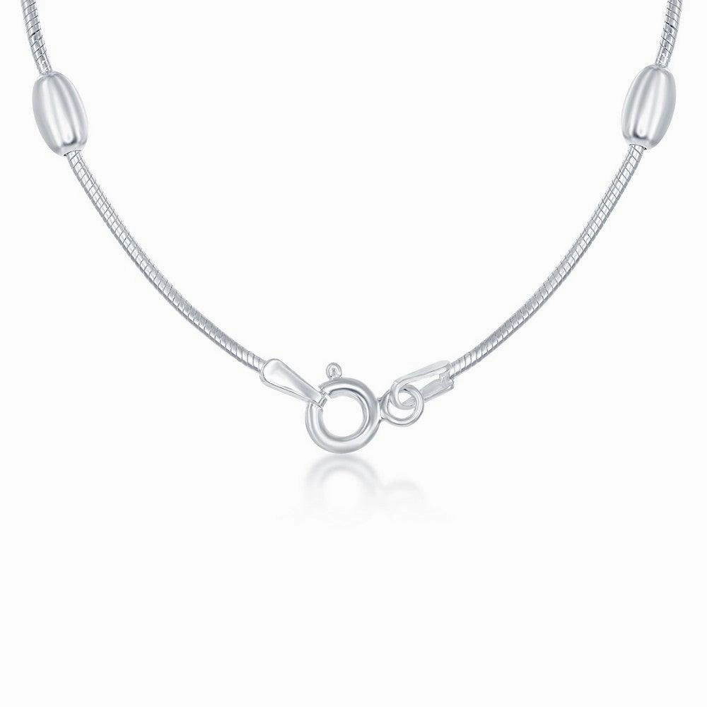 Sterling Silver Snake and Oval Beads Chain, 16"