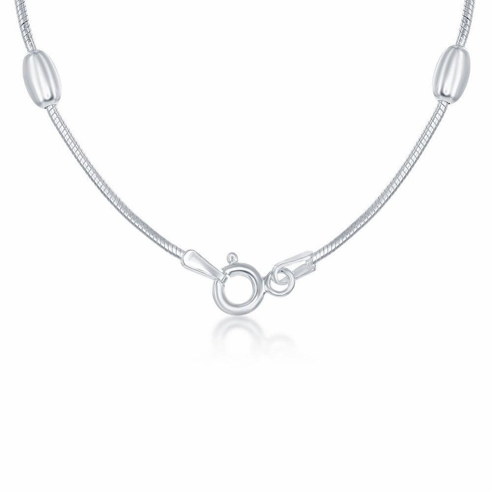 Sterling Silver Snake and Oval Beads Chain, 16"