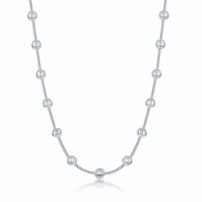 Sterling Silver Snake and Round Beads Chain, 16"