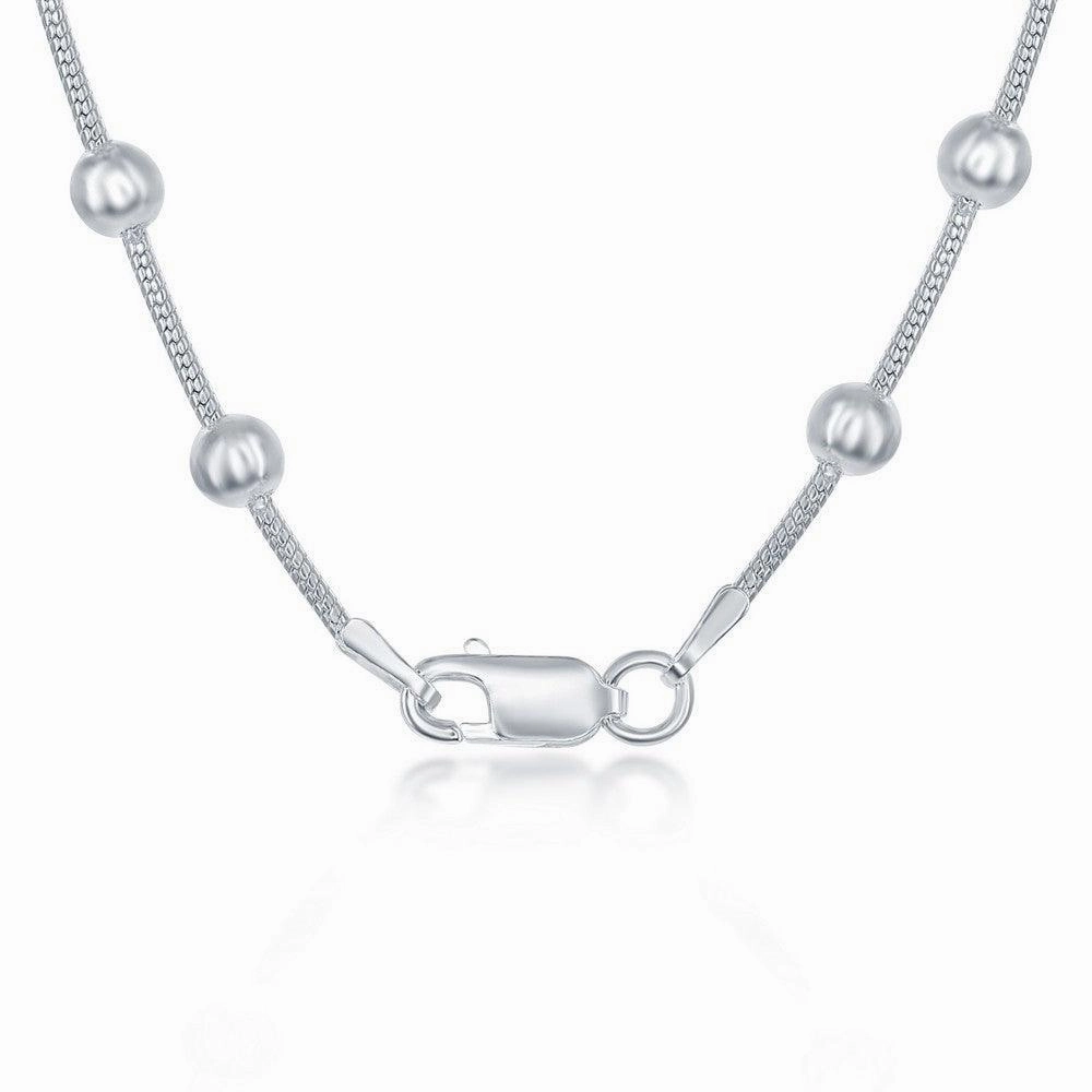Sterling Silver Snake and Round Beads Chain, 18"